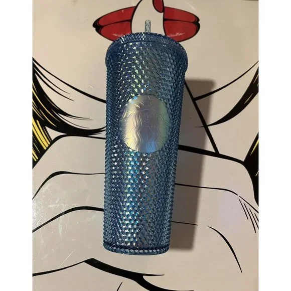 Starbucks tumbler baby blue bling studded 24 oz cold cup W/bag THAILAND NEW